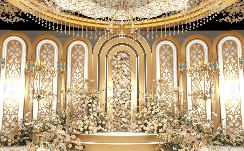 宣威香槟色调婚礼堂效果展示